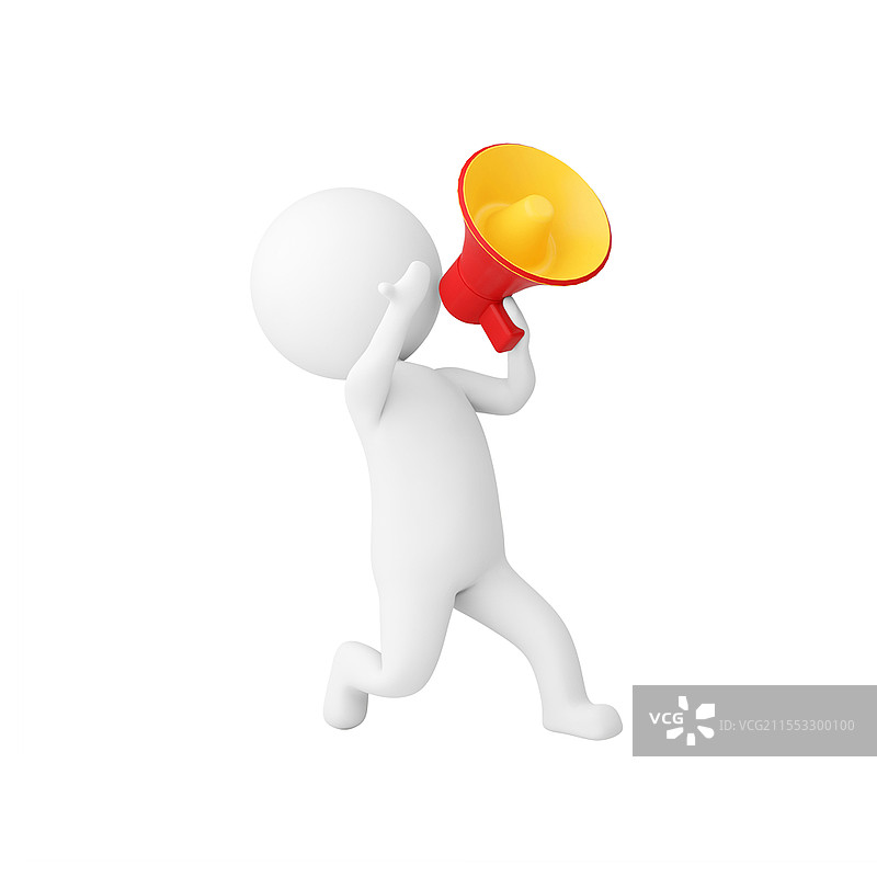 白色卡通3D立体手拿喇叭的小人元素3D喇叭小人元素图片素材