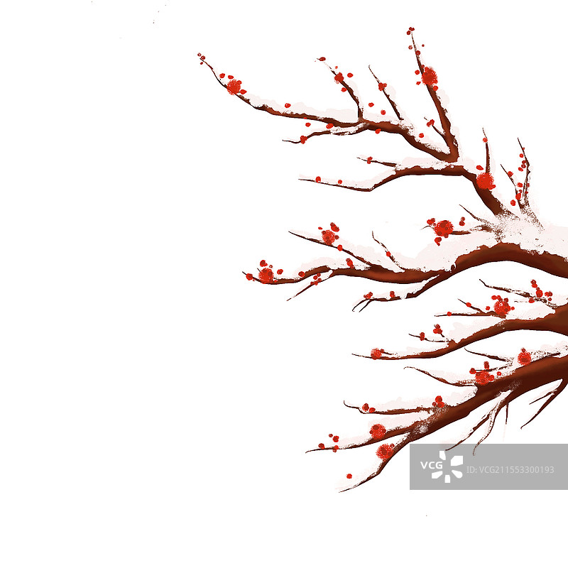 冬季节气梅花下雪落雪树枝元素PNG素材落雪的树枝元素图片素材