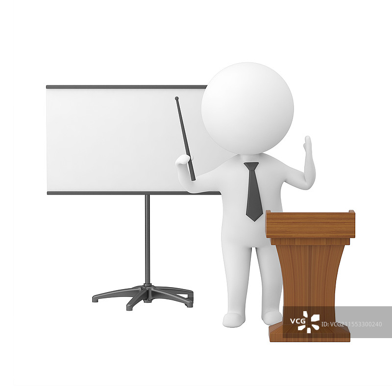 白色卡通3D立体演讲板演讲台演讲培训小人元素3D培训小人元素图片素材