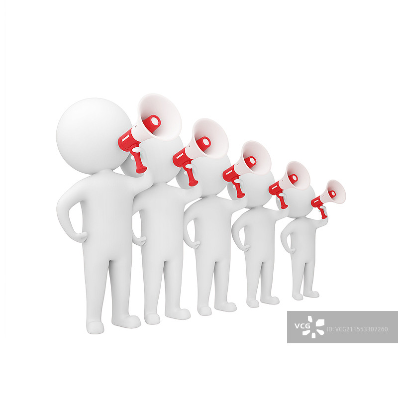 白色卡通3D立体手拿喇叭的小人元素3D小人元素图片素材