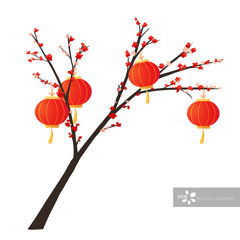 水彩梅花灯笼喜庆国潮pngpsd元素素材水彩梅花元素图片素材