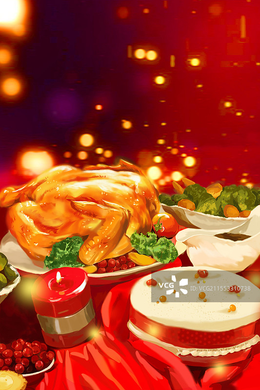 温暖烛光感恩节插画温馨美食插画图片素材