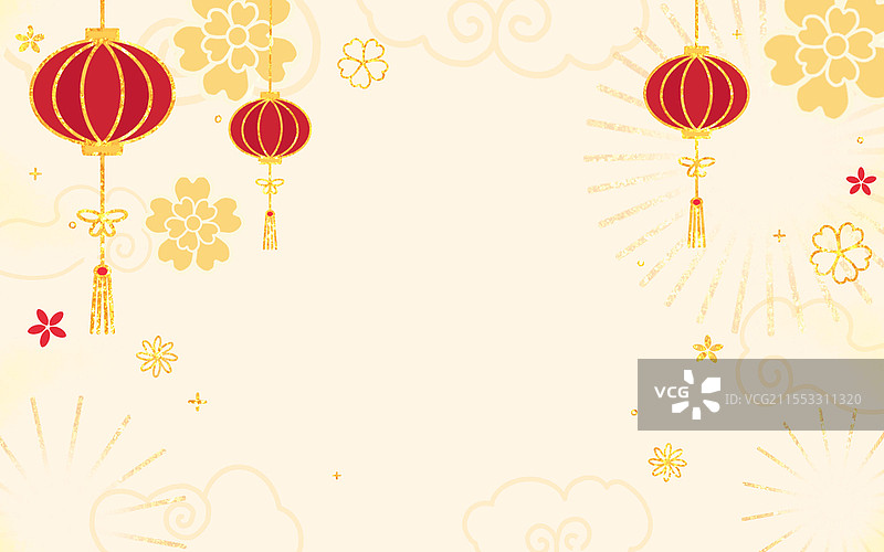 扁平风格中国风喜庆新年祥云灯笼花卉插画背景扁平风格庆中国风新年祥云背景图片素材