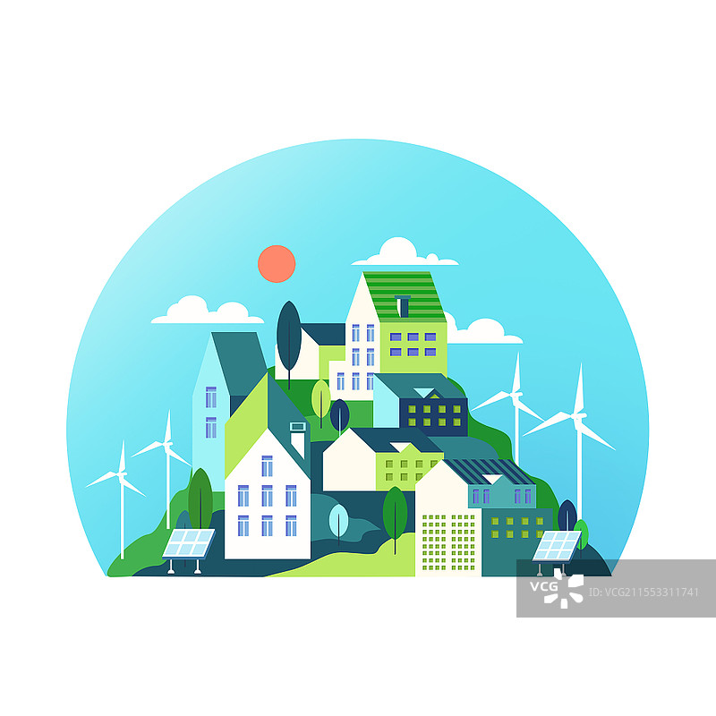 绿色城市扁平风背景风景城市绿化PNG素材建筑城市背景图片素材