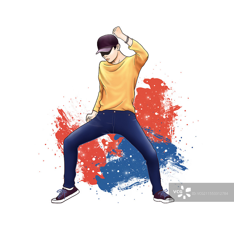 手绘卡通人物街舞舞蹈原创素材图片素材