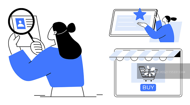 正在网上购物的人在查看产品图片素材