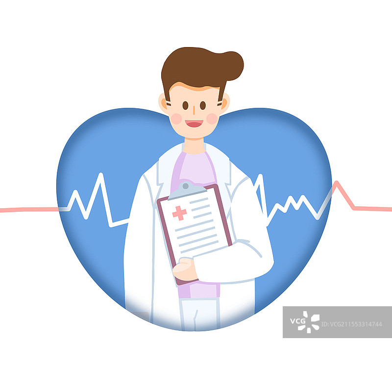 蓝色扁平风医生医疗保险元素健康PNG素材图片素材