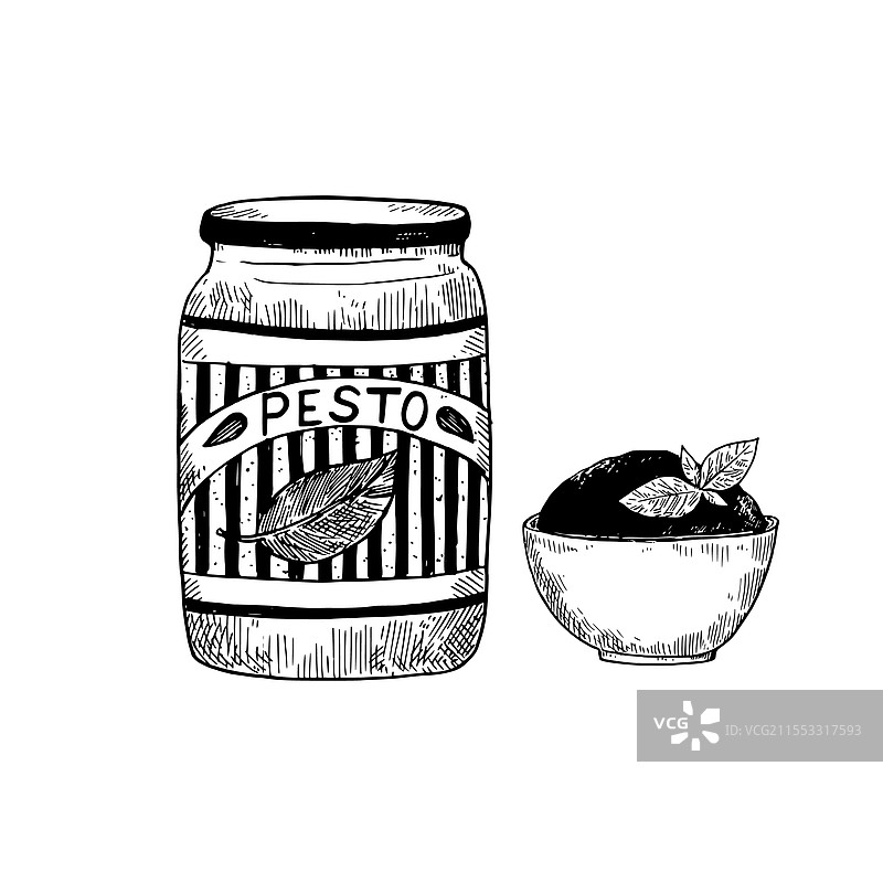 手绘风格的香蒜酱玻璃罐图片素材