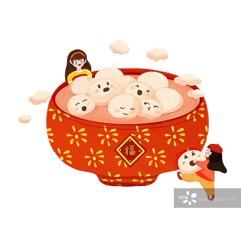 卡通元宵节手绘素材可爱汤圆元宵节元素图片素材
