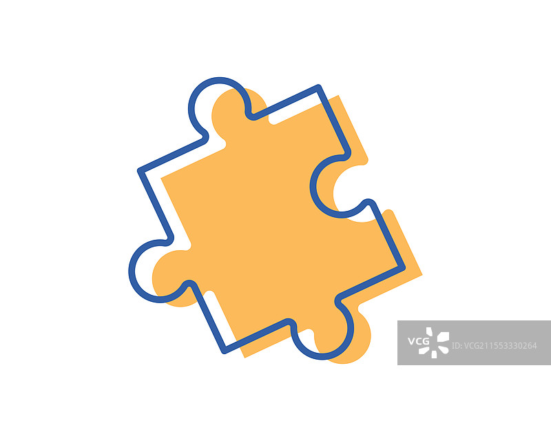 时尚的黄色和蓝色拼图块图标，完美无瑕图片素材