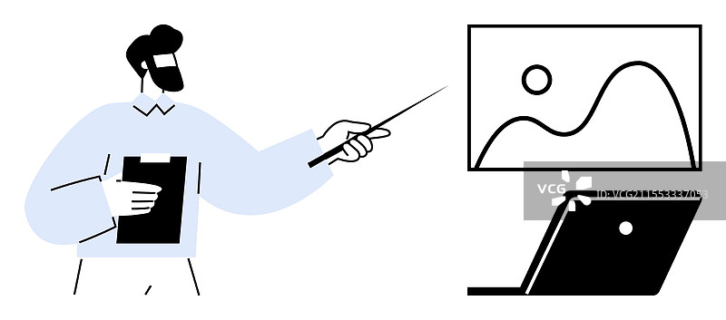 专业的演示文稿，配有图表和笔记本电脑图片素材