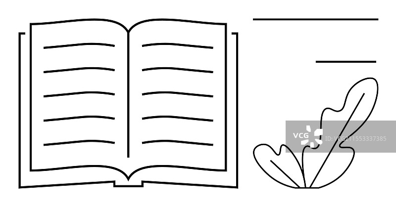 打开的书籍，带有抽象线条和叶子图案图片素材