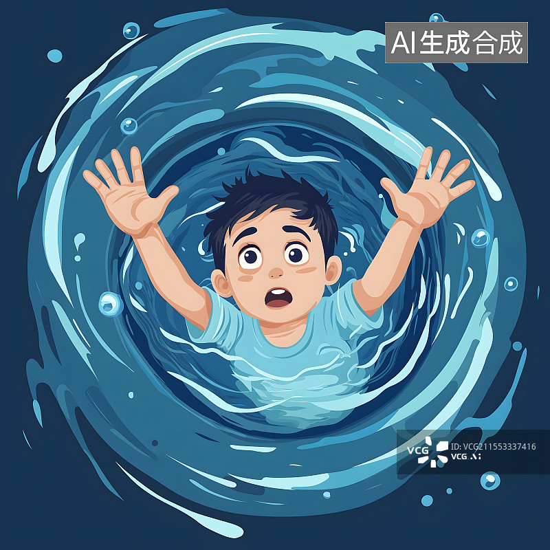 【AI数字艺术】在水中央的男孩图片素材