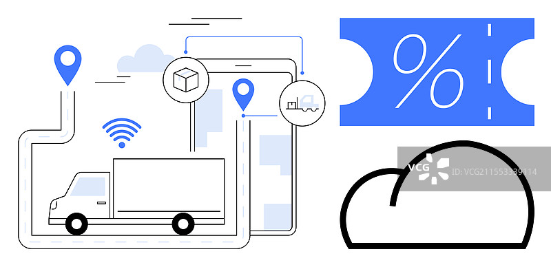 智能物流配送卡车与GPS云系统图片素材
