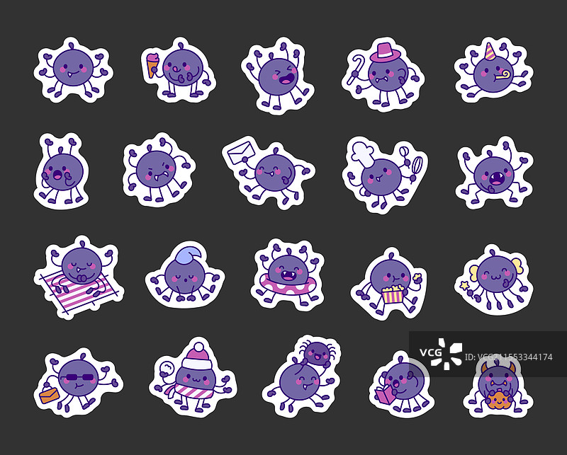 可爱的卡哇伊蜘蛛卡通角色系列图片素材