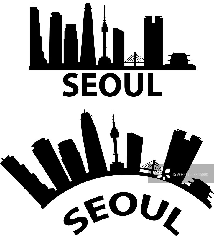 首尔城市天际线剪影，韩国天际线图片素材