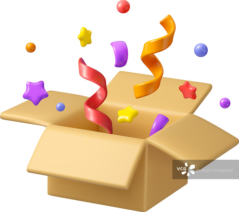 带有五彩纸屑的惊喜盒子3D图标图片素材