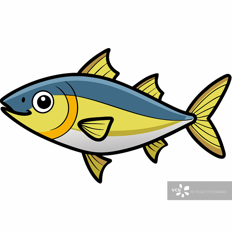 黄色尾鱼在白色背景上平放孤立。图片素材