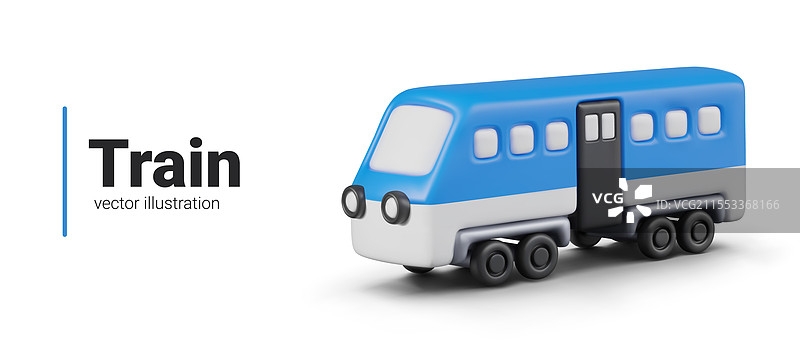逼真的蓝色火车侧视图详细图像图片素材