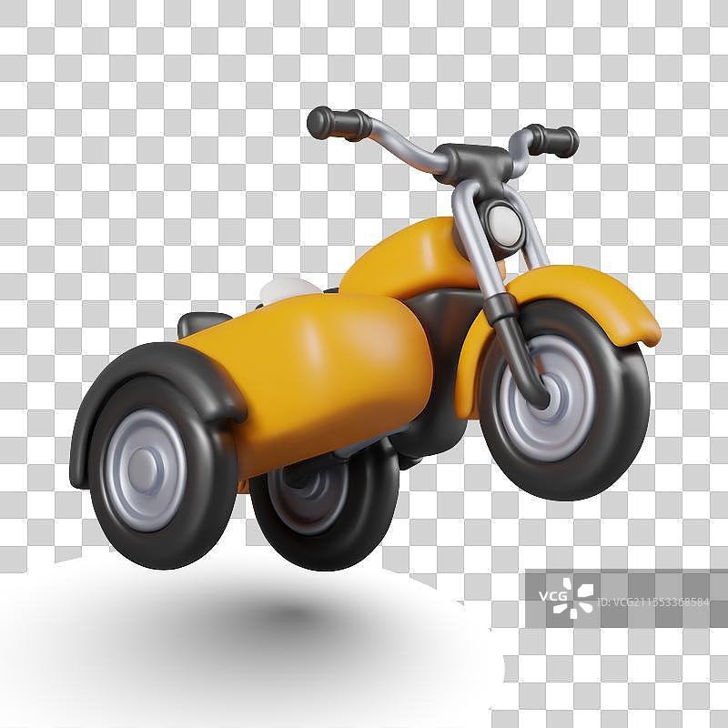 复古三轮车在行驶中，适合旅行的交通工具图片素材