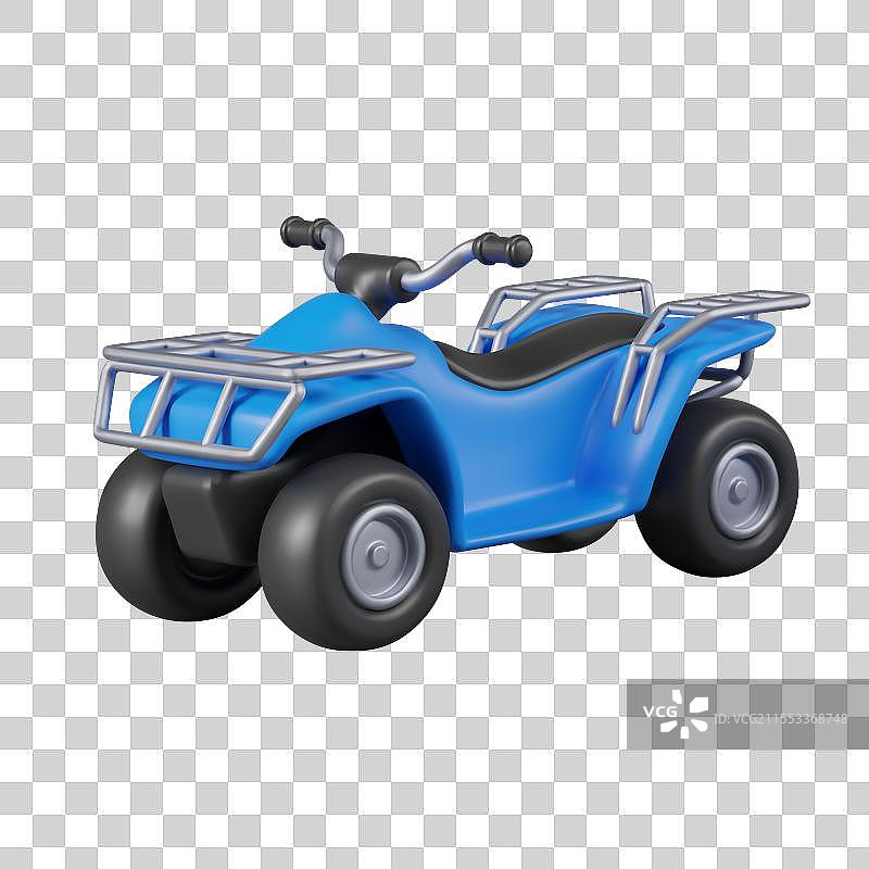 白色背景上的蓝色真实四轮摩托车图片素材