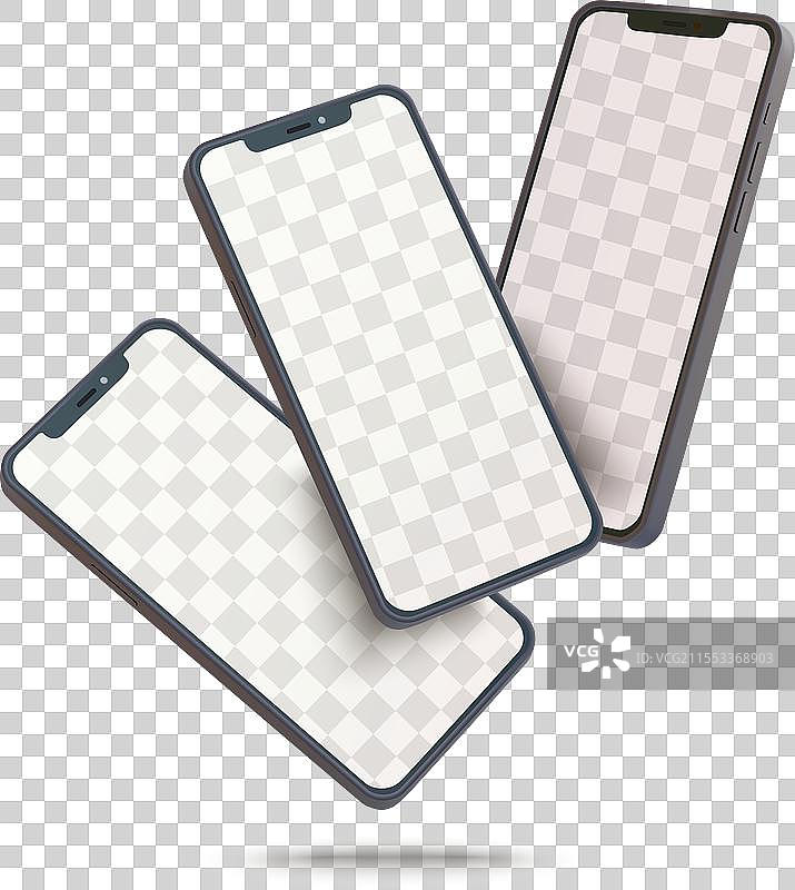 三款智能手机的模型展示在白色背景上图片素材