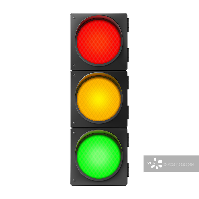 逼真的3D孤立交通信号灯在白色背景上图片素材