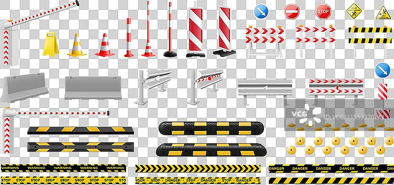 交通信号灯、闸杆和道路的组合设置图片素材