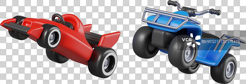 红色赛车和蓝色全地形车的不同类型图片素材