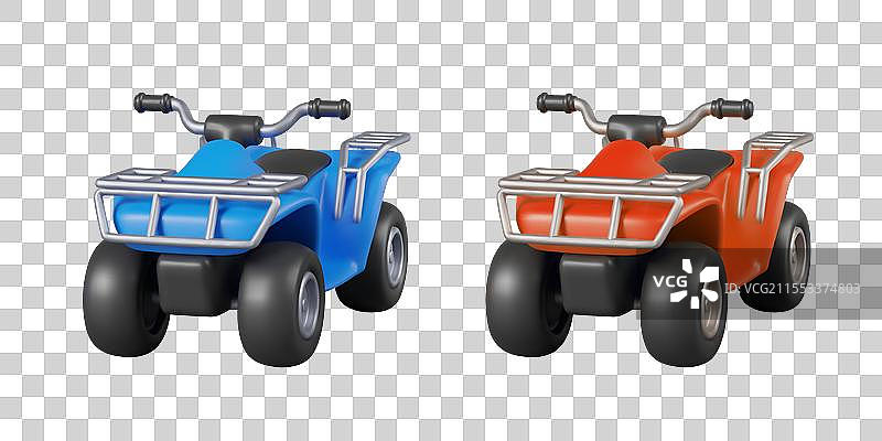 一组不同颜色的独立四轮摩托车图片素材