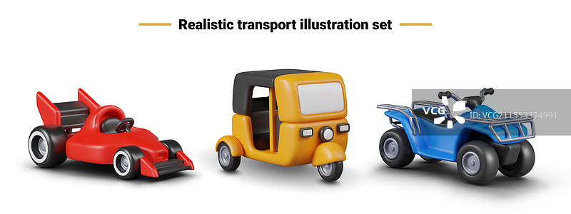 一组红色赛车的3D卡通风格车辆图片素材