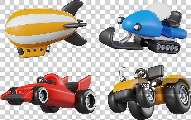 一组陆地和空中交通工具，逼真的飞艇图片素材