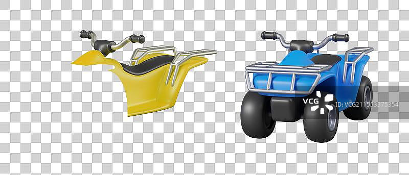 不同颜色的四轮摩托车组合，逼真效果图片素材