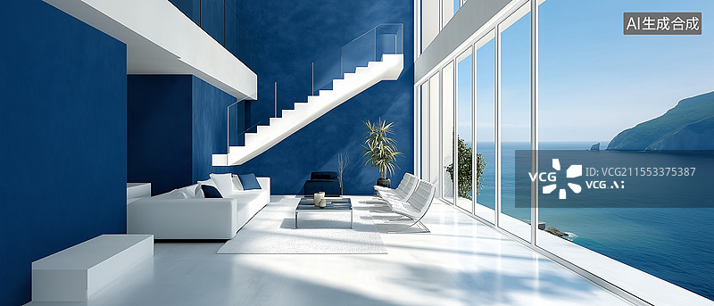 【AI数字艺术】蓝白配色装饰设计图片素材