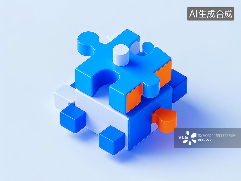 【AI数字艺术】蓝色拼图块与几何形状图片素材
