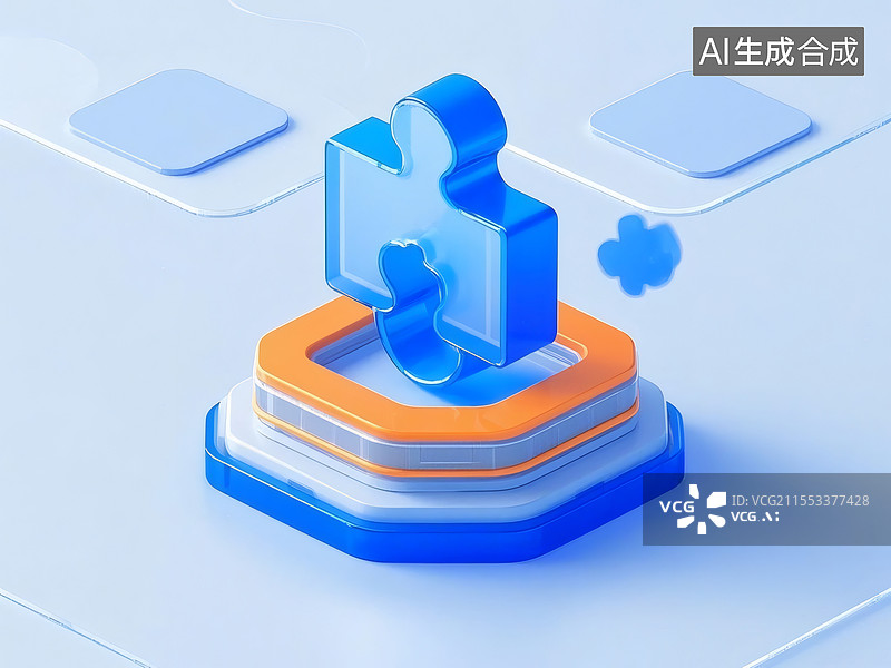 【AI数字艺术】拼图块与科技平台图片素材