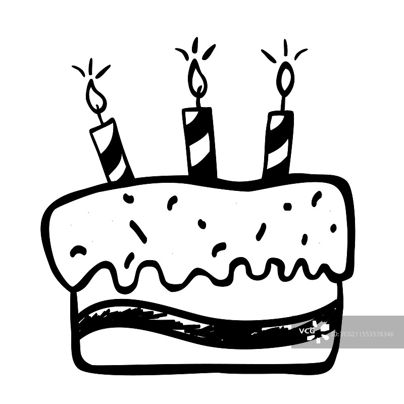 生日蛋糕上点燃了闪亮的蜡烛，简单的手在旁边。图片素材