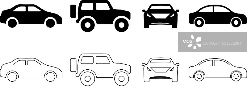 汽车图标集轮廓视图图片素材