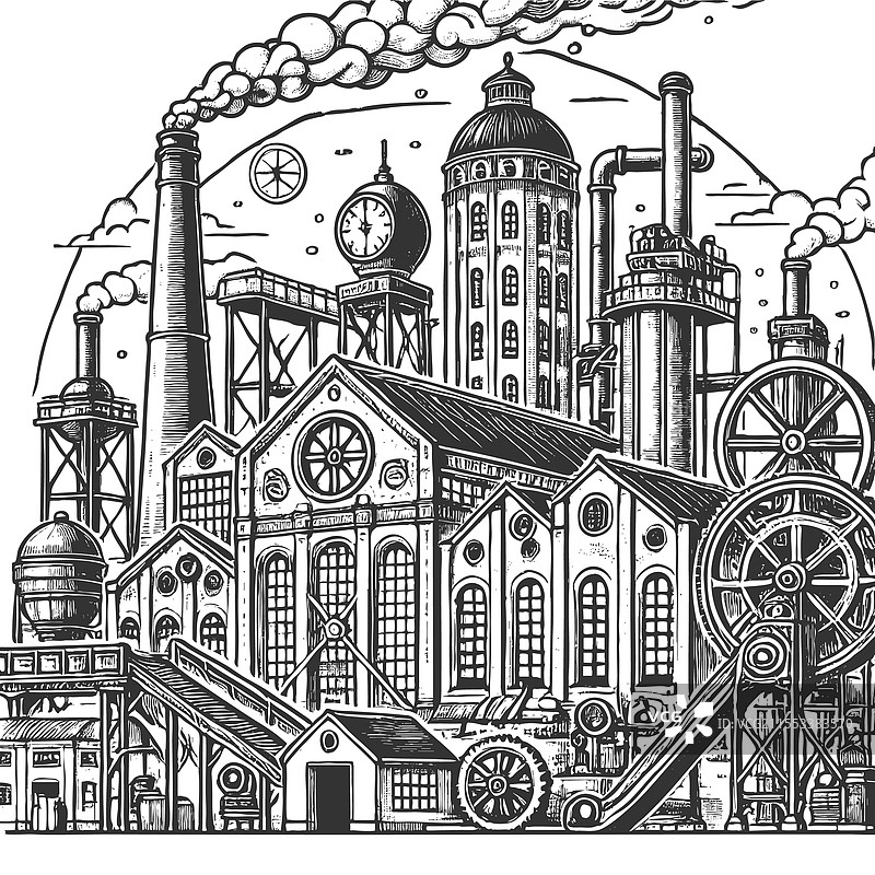 工业厂房与烟囱图片素材