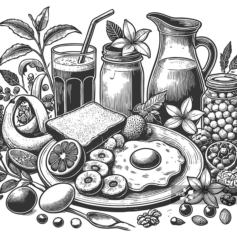 水果和饮料的早餐图片素材