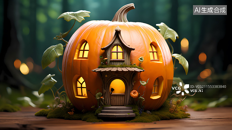 【AI数字艺术】魔幻南瓜屋壁纸插画图片素材