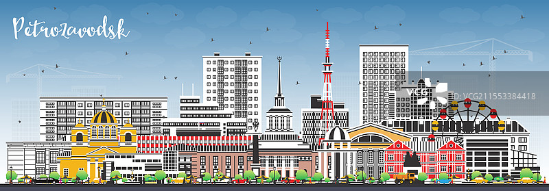 彼得罗扎沃茨克，俄罗斯城市天际线，色彩斑斓图片素材