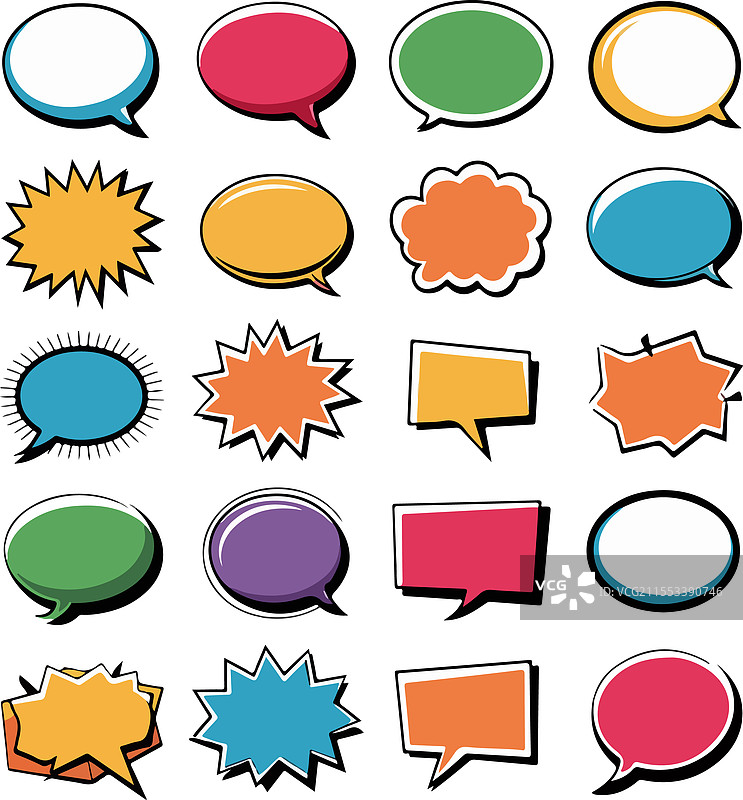 一套不同类型的彩色空白漫画图片素材