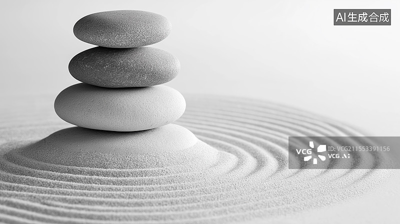 【AI数字艺术】沙子上堆叠的鹅卵石图片素材