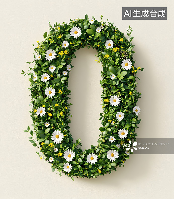 【AI数字艺术】花草装点的数字0创意画面图片素材