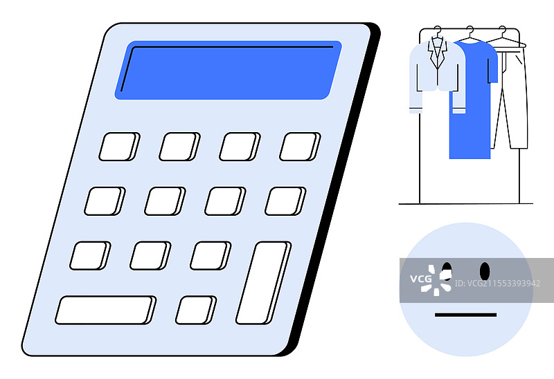 大型计算器、衣物挂架和中性色调图片素材