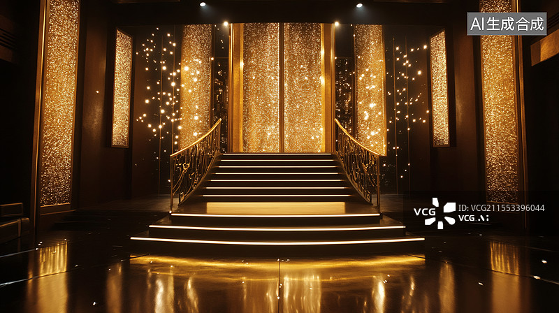 【AI数字艺术】红色聚光灯下的舞台空景图片素材