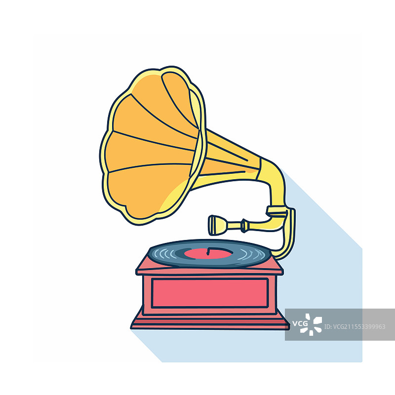 留声机播放唱片的线条艺术图片素材