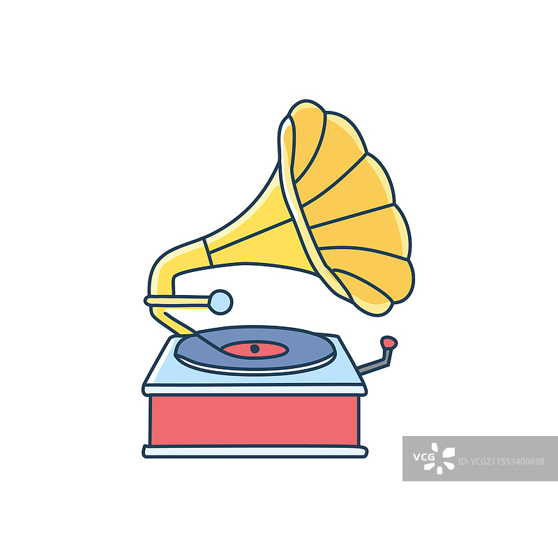 留声机播放唱片的线条艺术图片素材