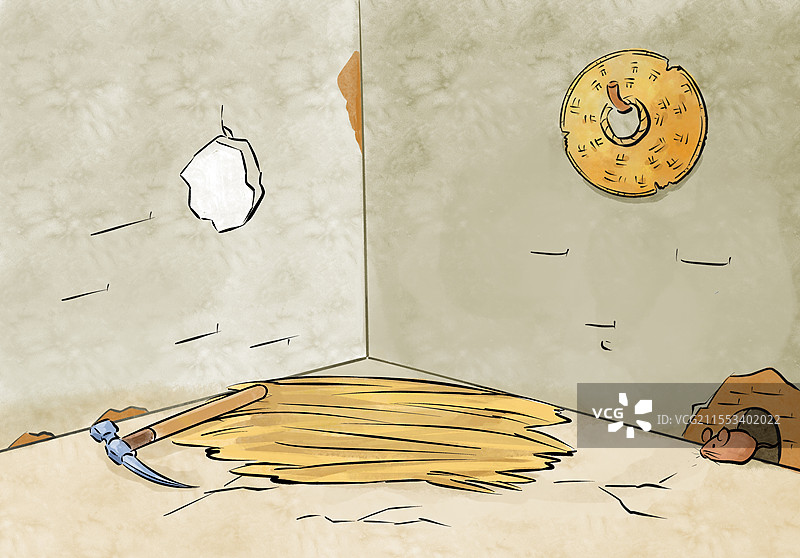 一个简陋的古代室内环境场景插画图片素材